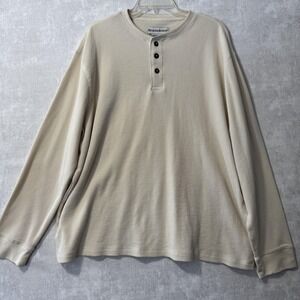 Seventh Avenue Shirt Mens 2XL Beige Waffle‎ Knit Henley Long Sleeve Thermal